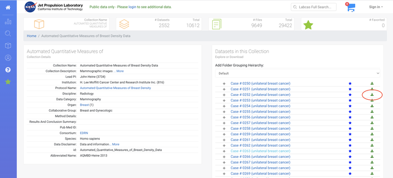 LabCAS Dataset Download