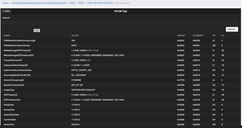 DICOM header tags